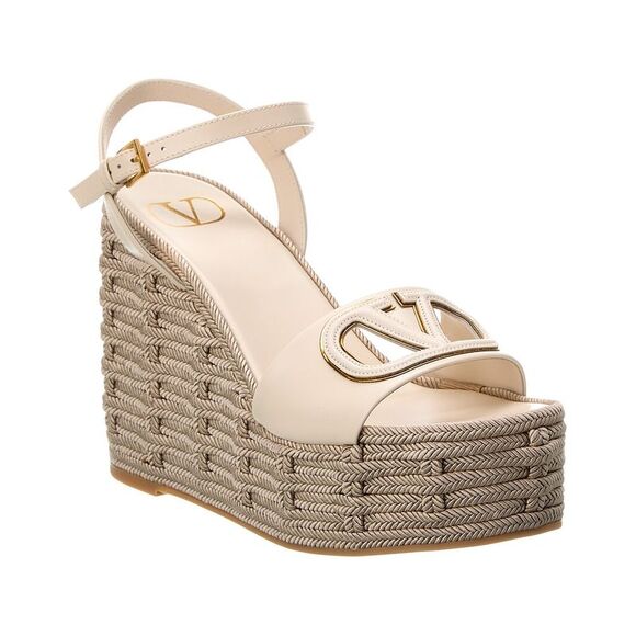 Valentino Shoes - Valentino VLogo Cutout 120 Leather Wedge Sandal